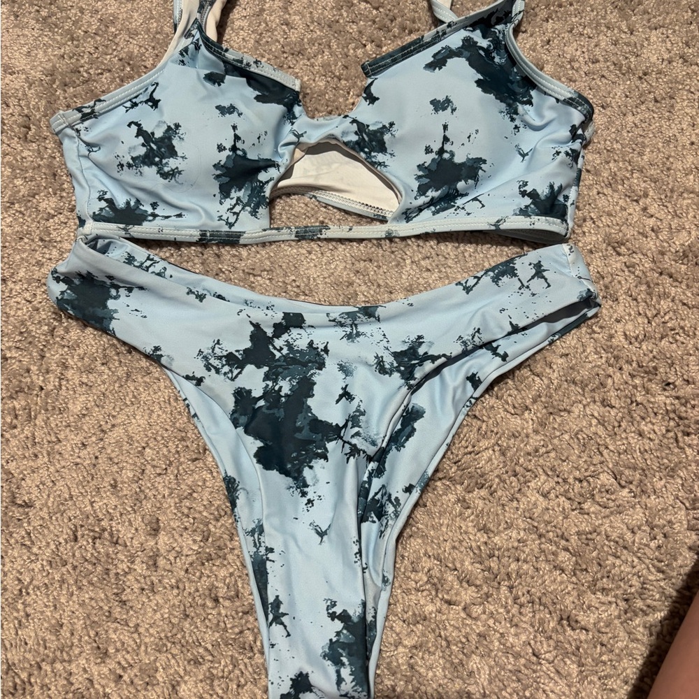 Zaful Blue and Black Tie-Dye Bikini